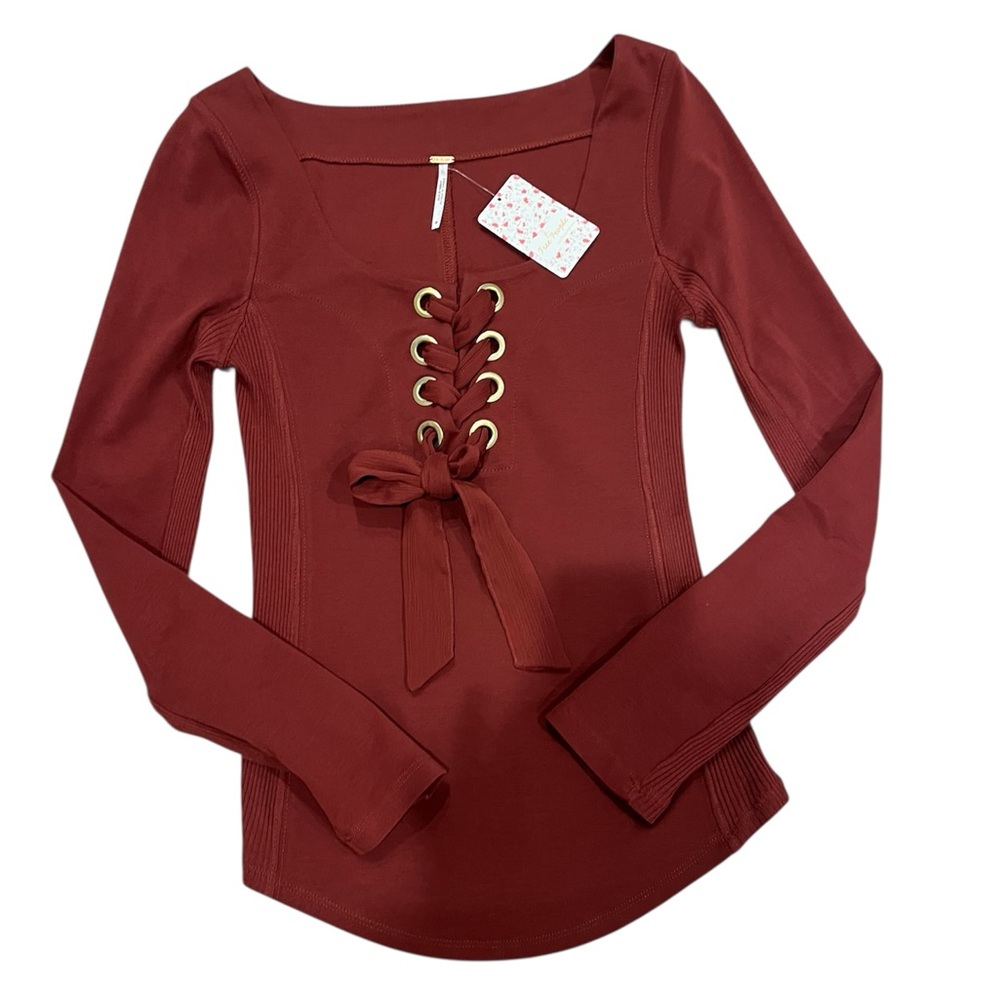 Free People Lace-Up Long Sleeve Top